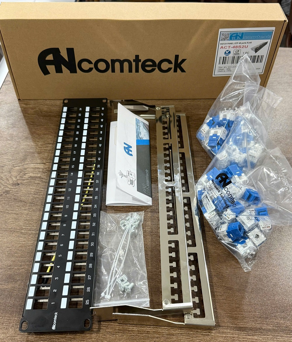 Patch panel 48 cổng Cat6 UTP 2U mã ACT-48S2U, ACT-JK28-C6-US chính hãng ANCOMTECK